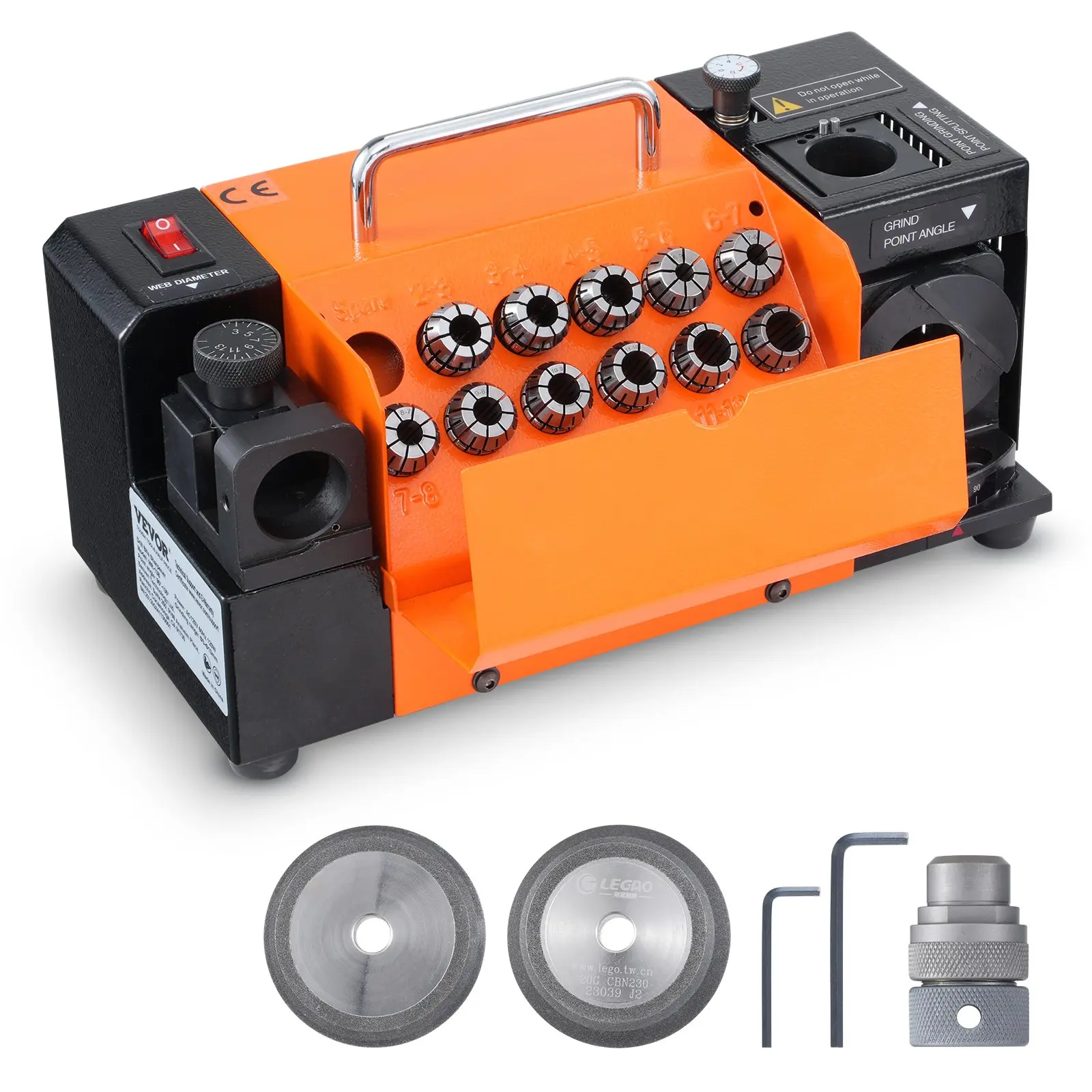 VEVOR Drill Bits Sharpener, 3-13mm Drill Bits Grinder Sharpener, Lip Relief Angle 95-135 Point Angle Adjustable Drill Bit Re-Sharpener, Portable Sharpening Machine with 11 Collets, CBN SDC Wheel