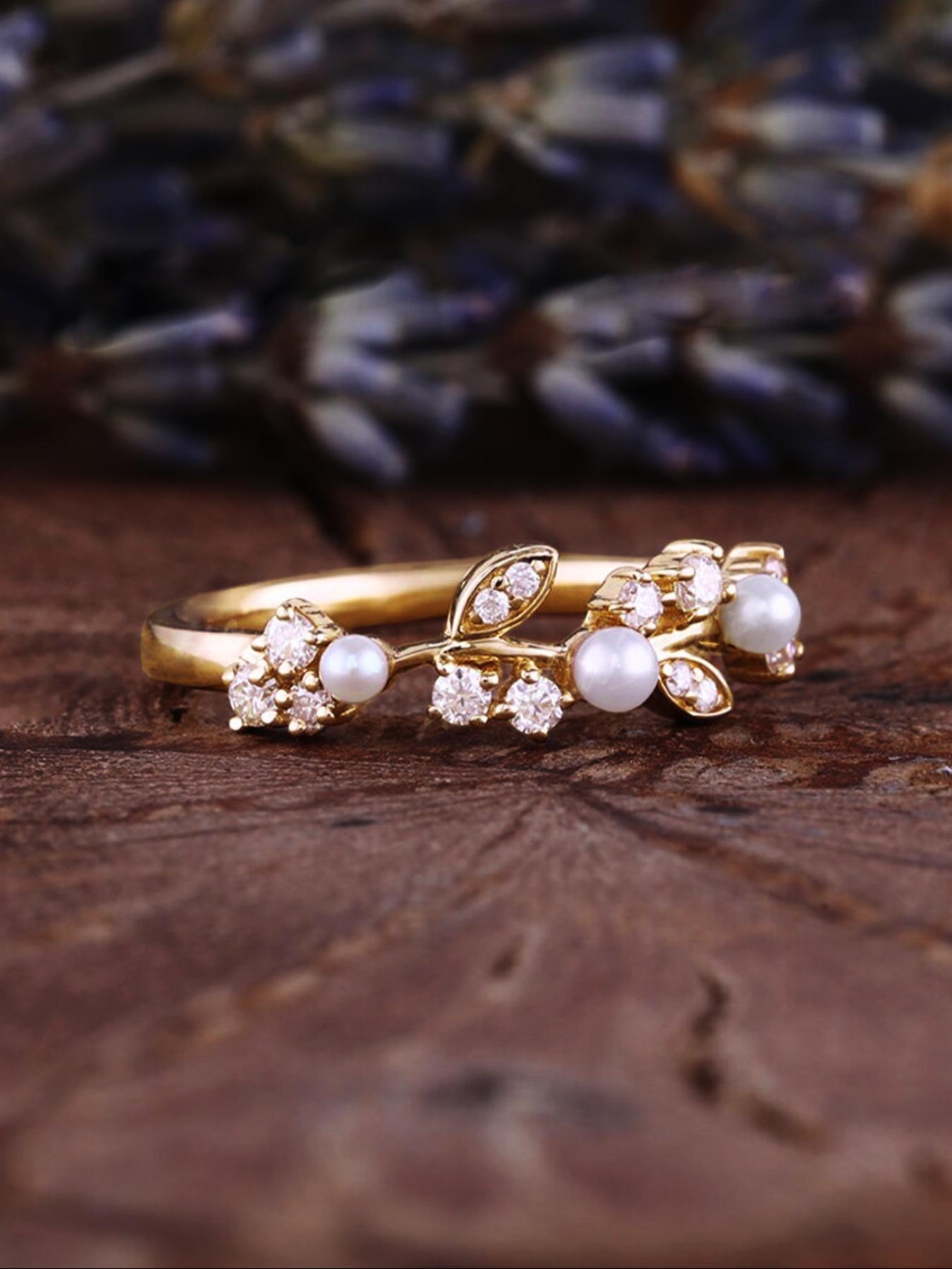 S925 Sterling Silver Faux Pearl & Artificial Zircon Decorated Ring, Vintage Style Ring for Women, Trendy All-match & Exquisite Jewelry for Birthday Gift, Vintage Rings, Promise Ring