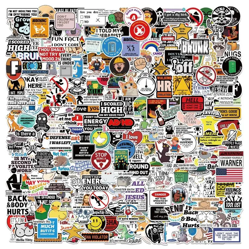 300PCS Waterproof Doodle Sticker Pack - Durable, Removable Vinyl Stickers for Luggage, Hydro Flask, Laptops & Streetwear - Funny Graffiti Style