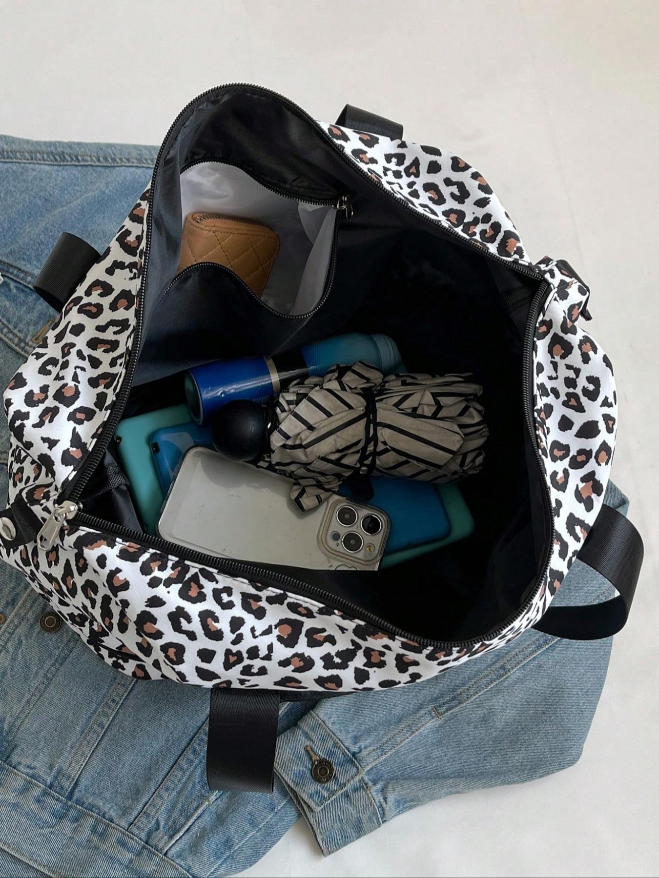 Leopard Print Large Capacity Travel Bag, Lightweight Short-distance Travel Bag, Multi-functional Suitcase Shoulder Bag for Women & Men, Fashionable Patterned Bag, Lightweight Outing Bag, Convenient Carry Bag, Fashionable Duffel Bag, Duffle Bag Travel
