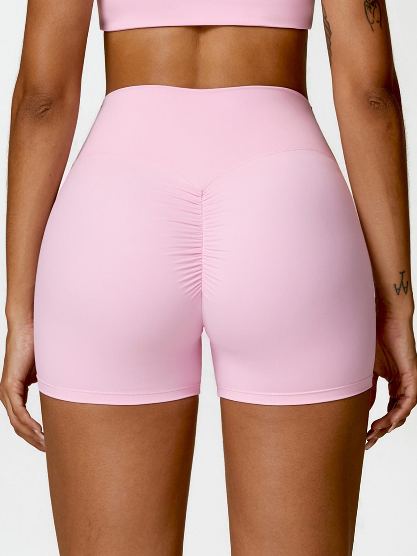 Women's Solid Color Ruched High Waist Sports Shorts, High Stretch Casual Comfy Breathable Butt Lifting Skinny Shorts for Yoga Gym Workout Running, Ladies Sportswear for All Seasons, Athletic Shorts, Athleisure Shorts