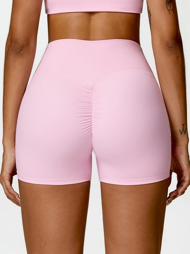 Women's Solid Color Ruched High Waist Sports Shorts, High Stretch Casual Comfy Breathable Butt Lifting Skinny Shorts for Yoga Gym Workout Running, Ladies Sportswear for All Seasons, Athletic Shorts, Athleisure Shorts