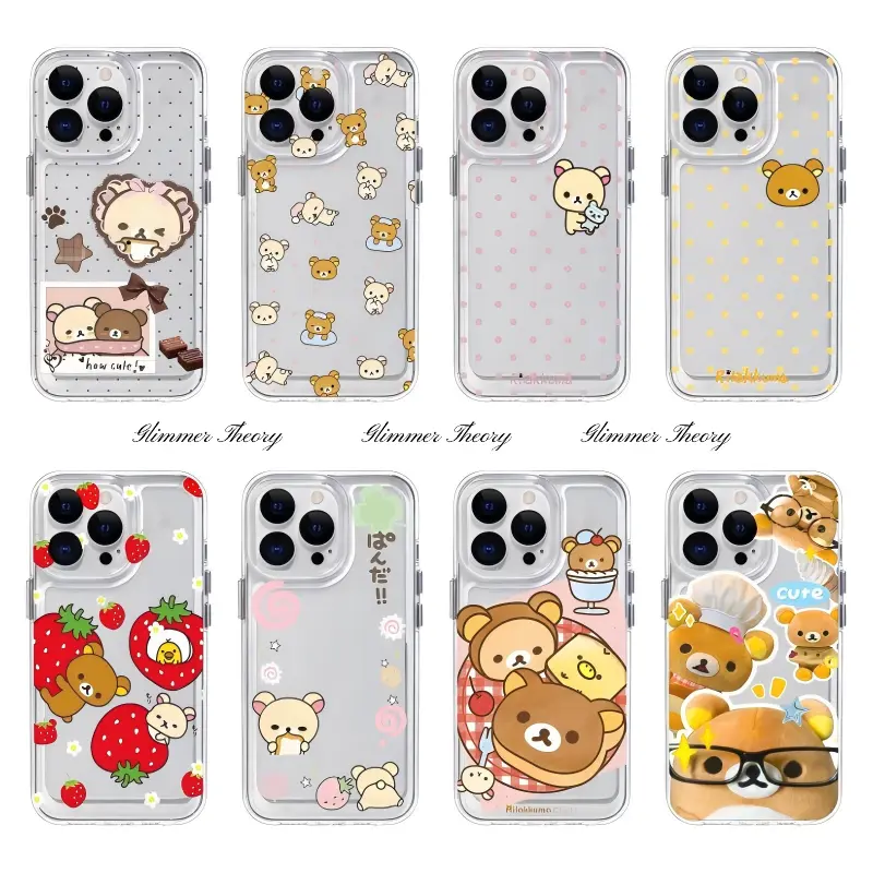 Fashion Polka Dots Cute Bear Rilakkuma Korilakkuma Phone Cases For iPhone 17 Promax Pro Air 16 Plus 15 14 13 12 11 Soft TPU Transparent Summer Shockproof Protective Cover Shells Gifts