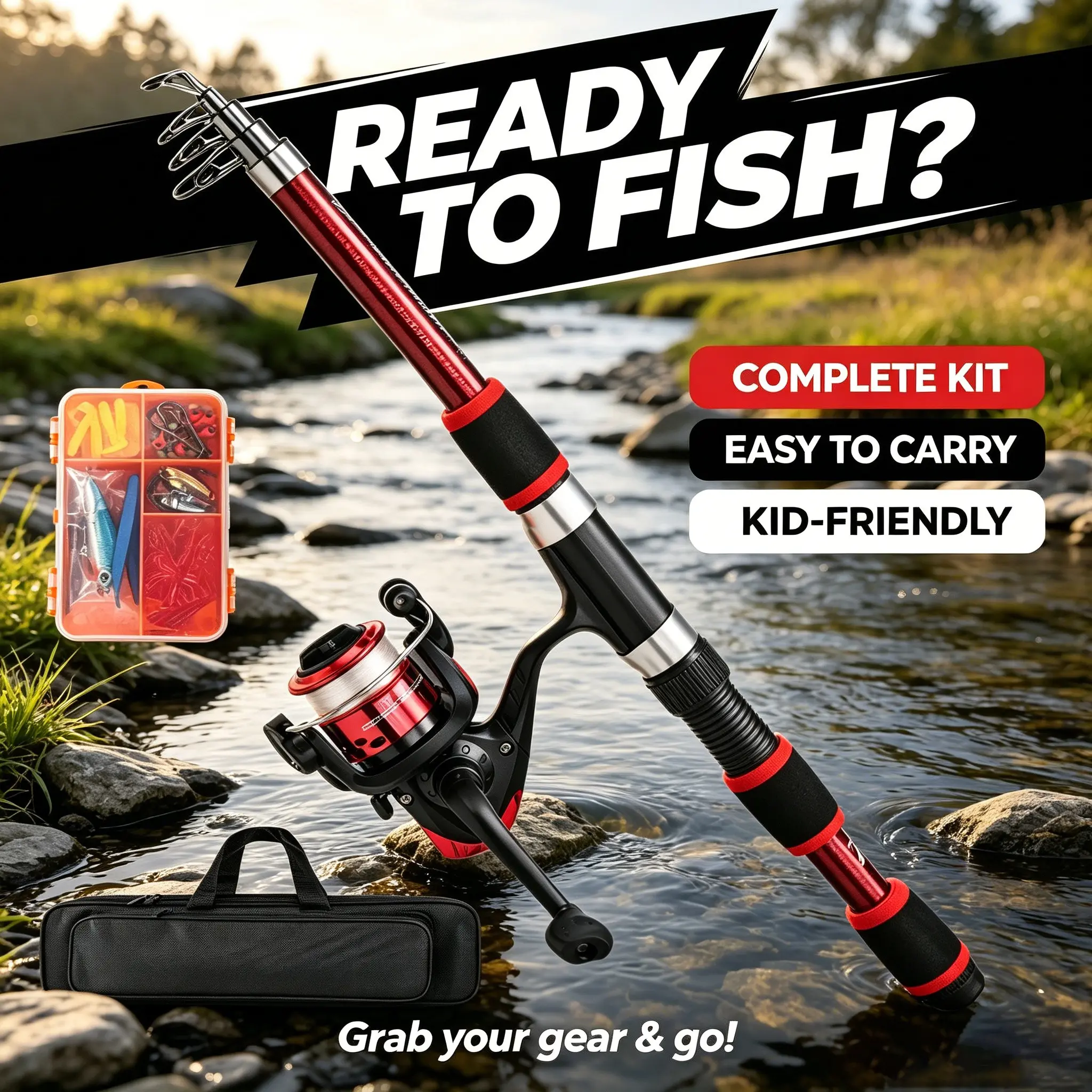 Fishing Rod And Reel Combo, Fishing Rod Set, Includes Bait, Hooks, Storage Bag, Portable Fishing Gear Set, Telescopic Rod, Fishing Pole And Reel Combo, Spinning Reel, Ideal for Beginners, Fishing Rod And Reel Set, Complete Fishing Kit