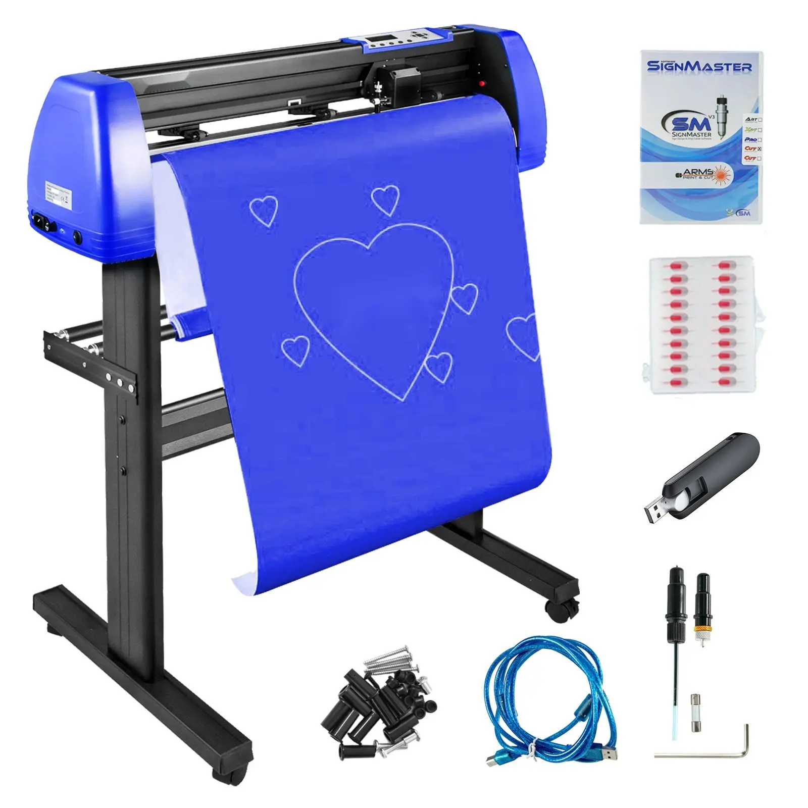 28-Inch High-Precision Vinyl Cutter Plotter Machine with 20 Blades, 28" Feed, 720mm Paper Feed Capacity, 0.01mm Precision Cut, Aluminum Body, Backlit LCD, Sturdy Floor Stand, Adjustable Cutting Force & Speed for Sign Making, Vinyl Lettering, Decals, Sign