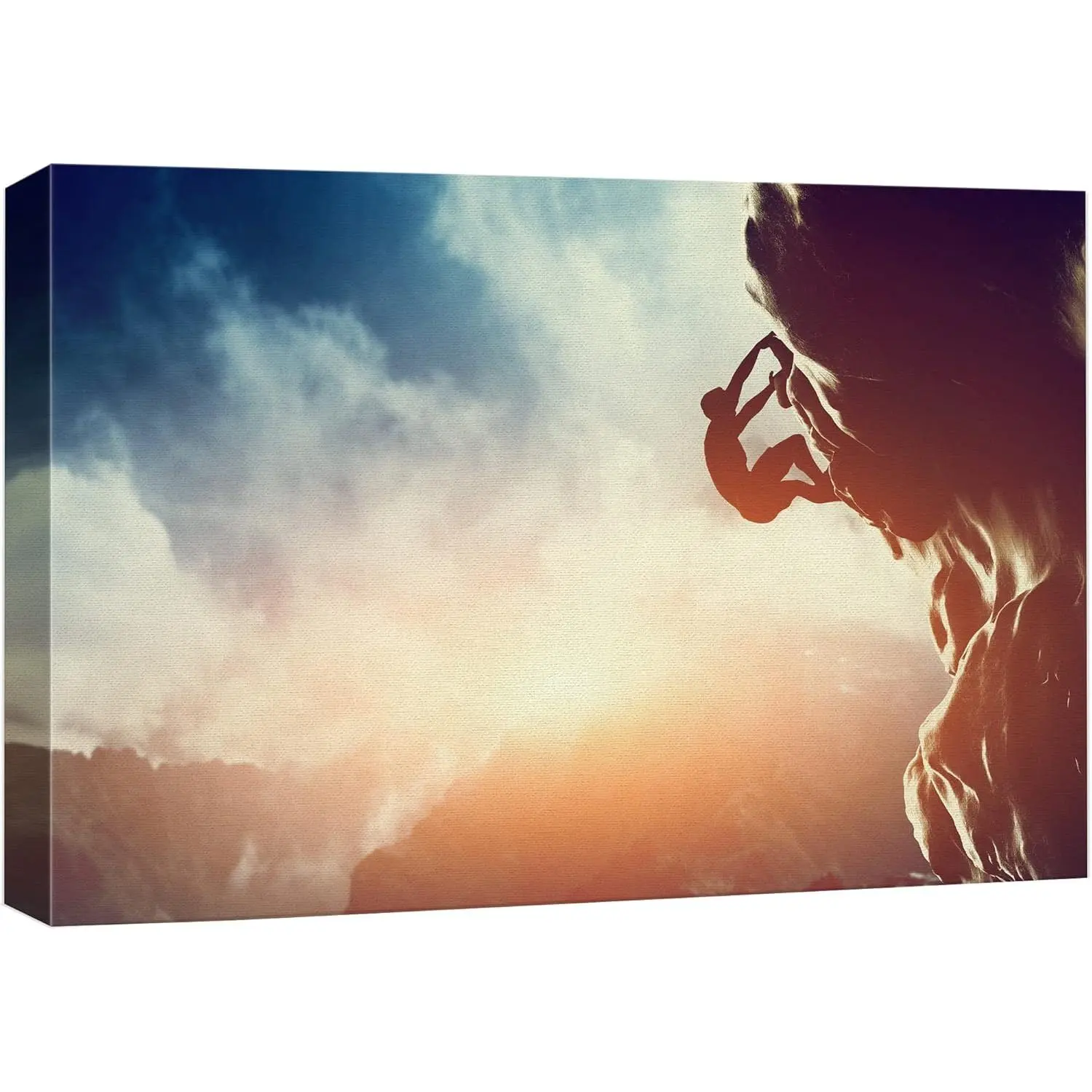 Canvas Prints Wall Art - Man Climbing On Rock Mountain At Sunset/Art Of Ambition |   Modern Home Deoration/Wall Art Giclee Printing Wrapped Canvas Art Ready To Hang - 24" X 36"