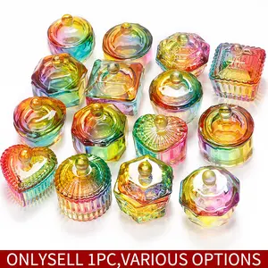 1PC Nails Tips Art Dappen Dish with Lid Acrylic Liquid Powder Dappen Monomer Dish Glass Crystal Cup Glassware Tools for Professional Use and Home Use