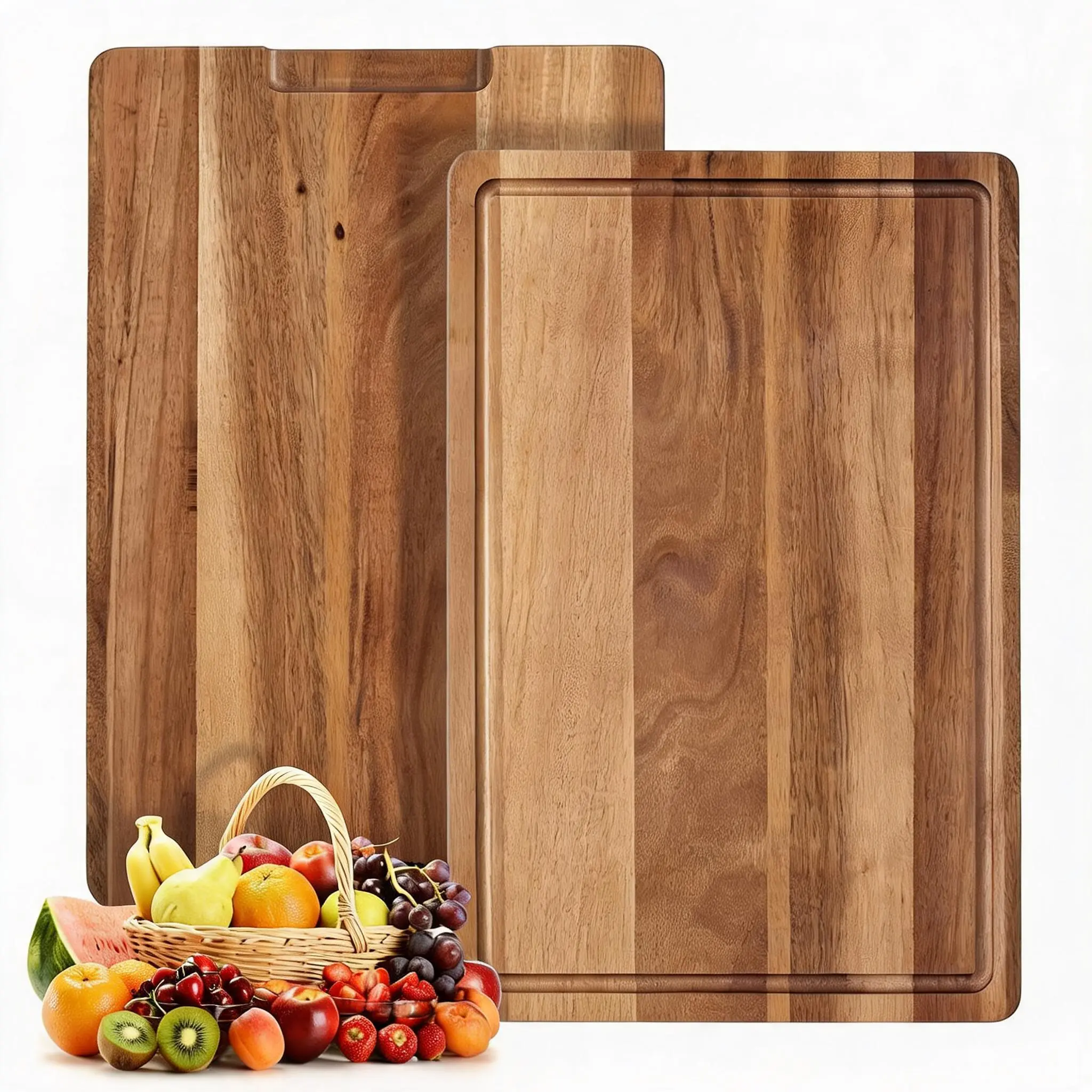 Garvee Acacia Wood Cutting Board for Kitchen, 18" x 12" x 1" Edge Grain Solid Wood Butcher Block with Juice Grooves & Handle, Knife Friendly Reversible Chopping Board