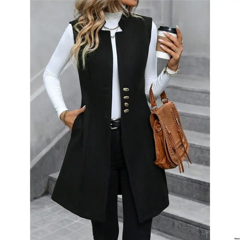 SSSWithout Breasted ROSE EMERY Single Woolen Vest Coat Top