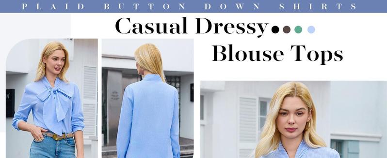 Imily Bela Womens Plaid Shirts Bow Tied Neck Button Down Long Sleeve Casual Dressy Blouse Tops Womenswear Chic