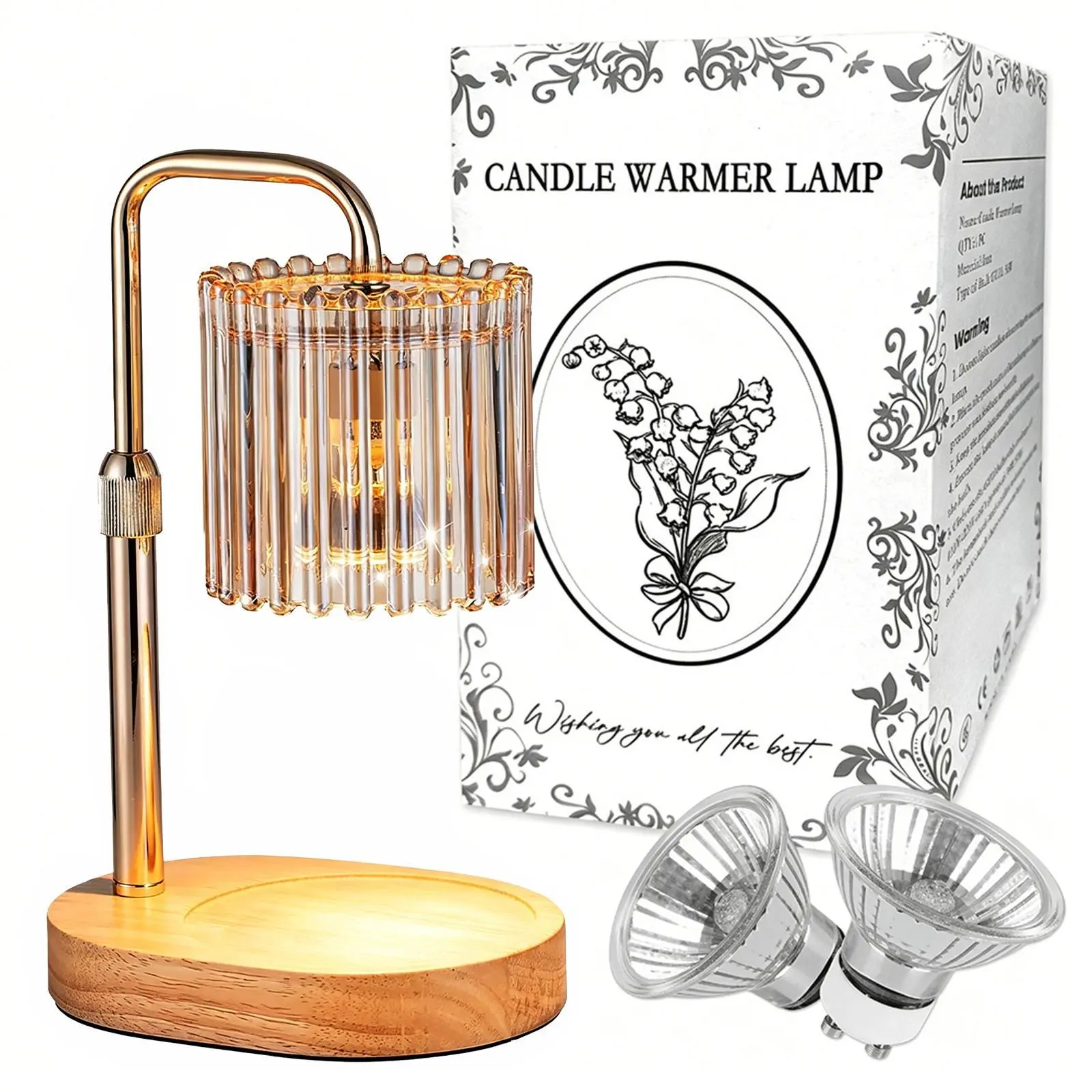 Dimmable Candle Warmer Lamp With Timer Height Adjustable Tulip Flower Candle Lamp Flameless Scented Candle Warmer Solid Wood Base For Bedroom Bathroom