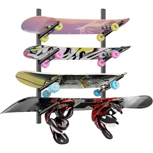 Skateboard Rack Wall Mount Skateboard Wall Hanger Snowboard Display 4-Floor Skateboard Ski Snowboard Storage Rack Great Gift for Snowboard Ski Lovers