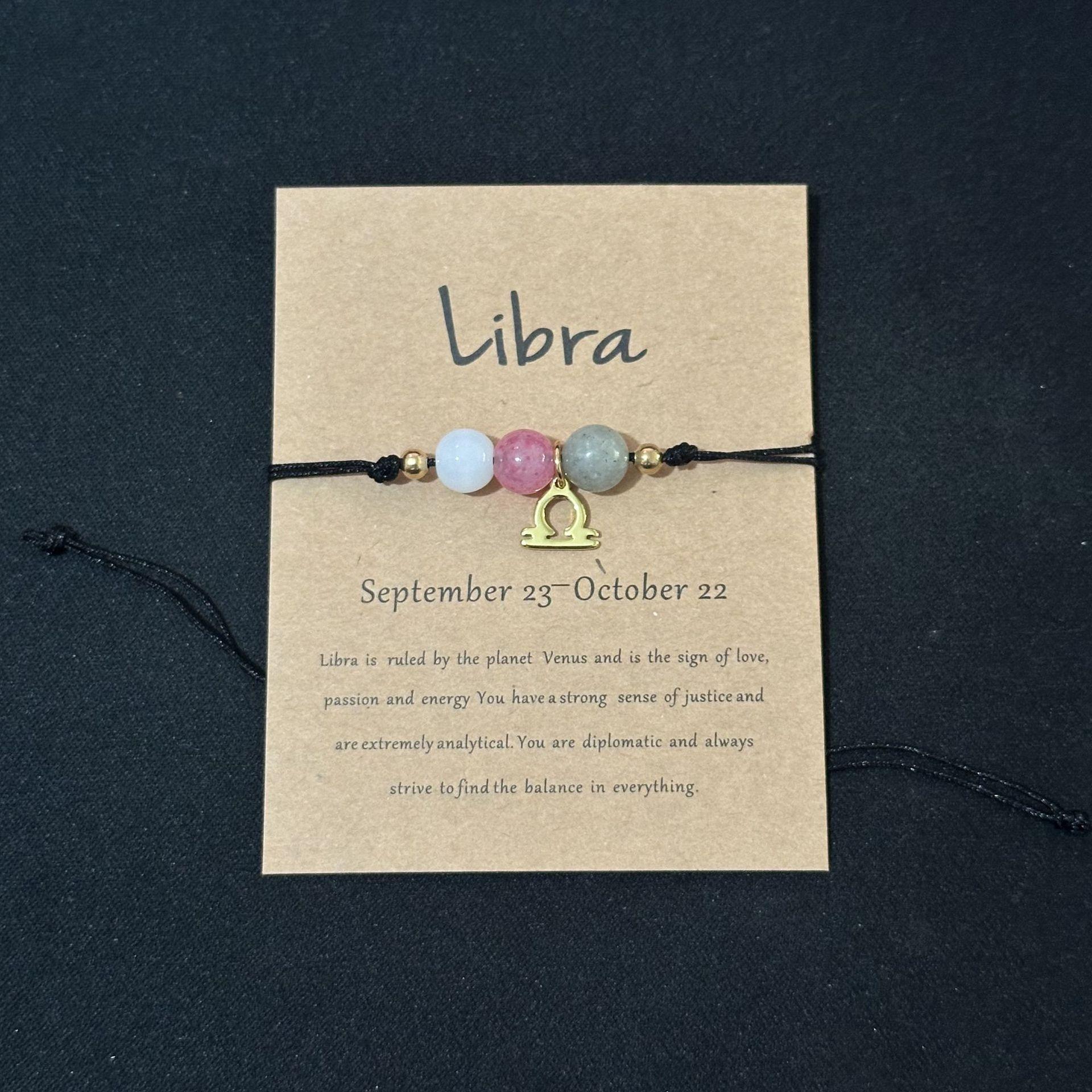 New 12 Zodiac Handmade Braided Rope Bracelet for Women| Citrine Crystal Natural Stone Beaded Cord Bangle| Astrology Jewelry with Gift Card