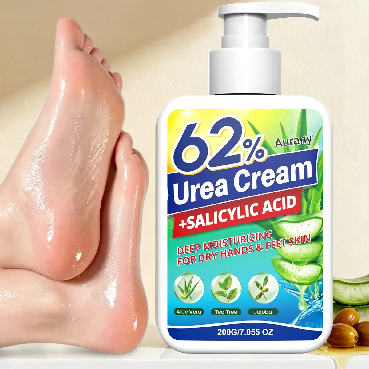 Urea Cream, Foot Urea Cream, 62% Urea Cream + Salicylic Acid – Moisturizing, Protect & Moisturize Hands & Feet All Day, Soothes, Softens & Smooths, Exfoliate, 200g For Daily Foot & Hand Care