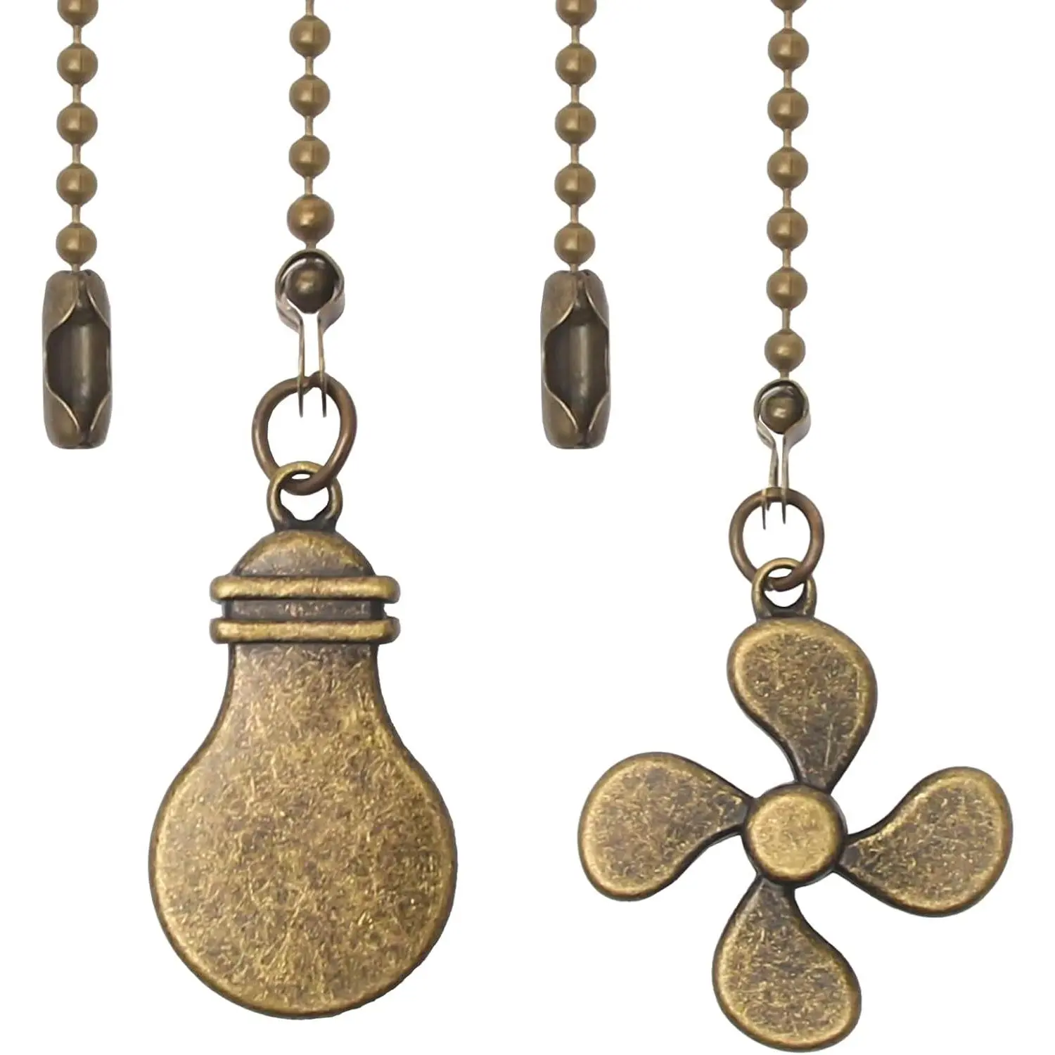 2 Pack Ceiling Fan Pull Chain Extender, 12 Inch Ceiling Fan Chain Pulls, Fan Pull Chain Extension with Fan and Bulb Ornaments, Pull Chains for Ceiling Fans and Lights, Bronze