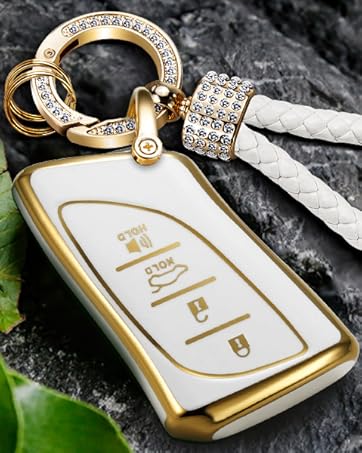 for Lexus Key Fob Cover with Luxury Diamond Braided Keychain, Upgraded Soft Case for ES LC LS (2018-2022), GX UX (2019-2022), NX/RC (2022) (4 buttons) Shell (Gold, B1)