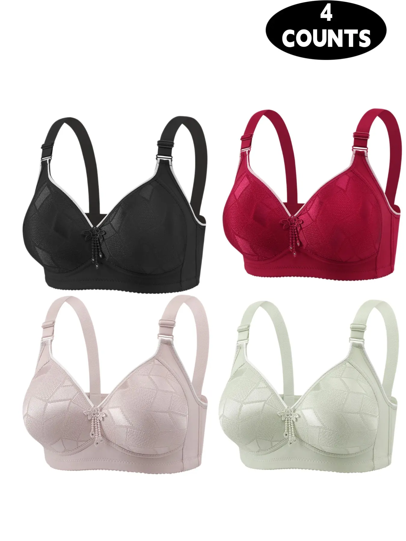 4-Pack Wireless Push-Up Bras, Seamless Comfort Fit, Daily Wear Underwear, Breathable Soft Fabric, Full Coverage All-Day Support