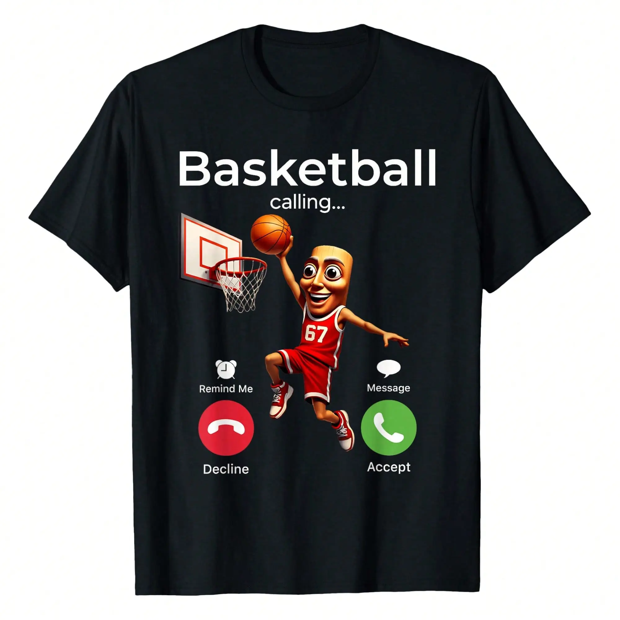 Basketball Calling Funny Tung Sahur Sport Player Phone Call T-Shirt, Women's Printed T-Shirt 220g, 100% Cotton, Retro Street Women's Short-Sleeved T-Shirt, Round Neck Casual Women's Outdoor T-Shirt Short-Sleeved, New Year