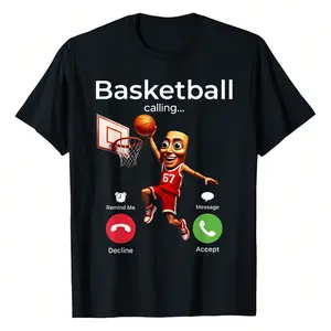 Basketball Calling Funny Tung Sahur Sport Player Phone Call T-Shirt, Women's Printed T-Shirt 220g, 100% Cotton, Retro Street Women's Short-Sleeved T-Shirt, Round Neck Casual Women's Outdoor T-Shirt Short-Sleeved, New Year