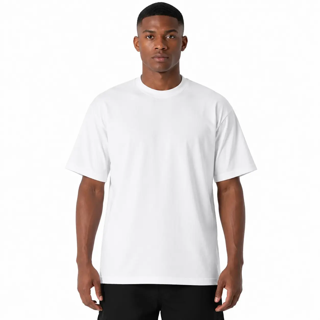 Men's Heavyweight 100% Cotton T-Shirt, Plain Short Sleeve Crew Neck Classic Fit Top for Casual Street Style, Tops, Shortsleeve, Menswear