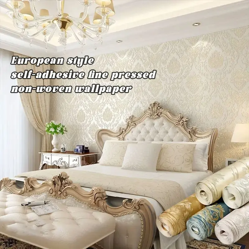 One roll of self-adhesive, thickened European-style non-woven wallpaper, finely pressed for a textured look, easy to install and cut, 20.86 inches x 197 inches, suitable for bedroom, living room, TV background wall, and home decoration.