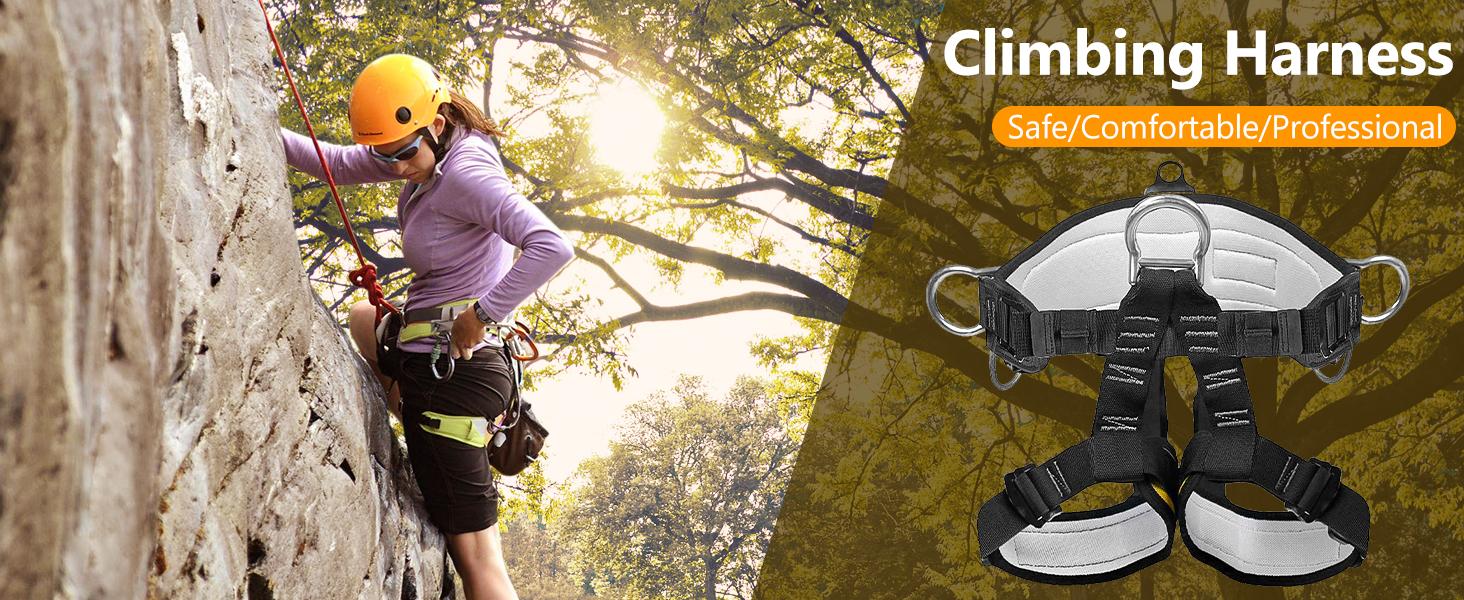AGS X XBEN Thicken Climbing Harness, Protect Waist Safety Harness Gear, Wider Half Body Harness for Roofing Fire Rescuing Rock Climbing Rappelling Tree Climb