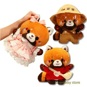 2026 new 30cm cute raccoon into red brown red panda cosplay dress up plush toy Plush animal Soft pillow birthday gift for children