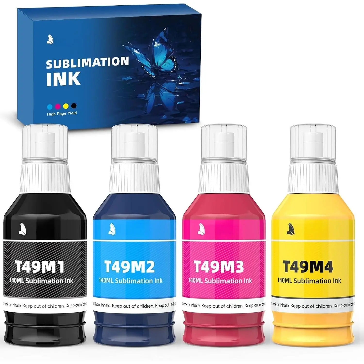 140mlx4 ClogFree T49M Sublimation Ink for Epson SureColor F170 F570 Printer | ICC-Free | Leak-Proof Design |  Color & Anti-Fade Guaranteed | -Drying