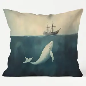 Nautical  Whale Ship Pillow Covers 18x18, Coastal Beach Room Decor,  Sailing Boat Giant Whale Decorative Throw Pillow Covers for  Bedroom Beach House Cabin