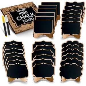 30 Pack Small Wooden Framed Mini Chalkboard Signs for Food Labels, 5 Assorted Shapes for Wedding Table Party Buffet Decor, Food Place Cards and Dessert Table Display Set