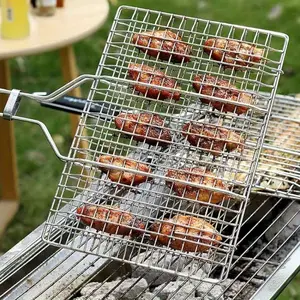 BBQ Grill Basket with Large Capacity – Perfect for Grilling Fish, Chicken Wings, Legs, Steak, Shrimp & Vegetables – Ideal for Outdoor Picnics, Camping & Backyard Barbecues, Camping Food Prep | Rectangular Grid Design | Metal Bbq Basket