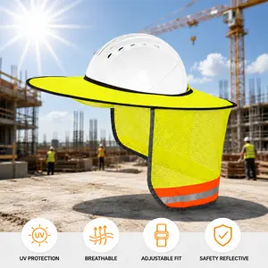 Hard Hat Sun Shade Neck Protection Helmet Cover with Reflective Strip Outdoor Work Safety Cooling Sun Protection Cap for Construction and Industrial Use High Visibility Durable Fit fitness
