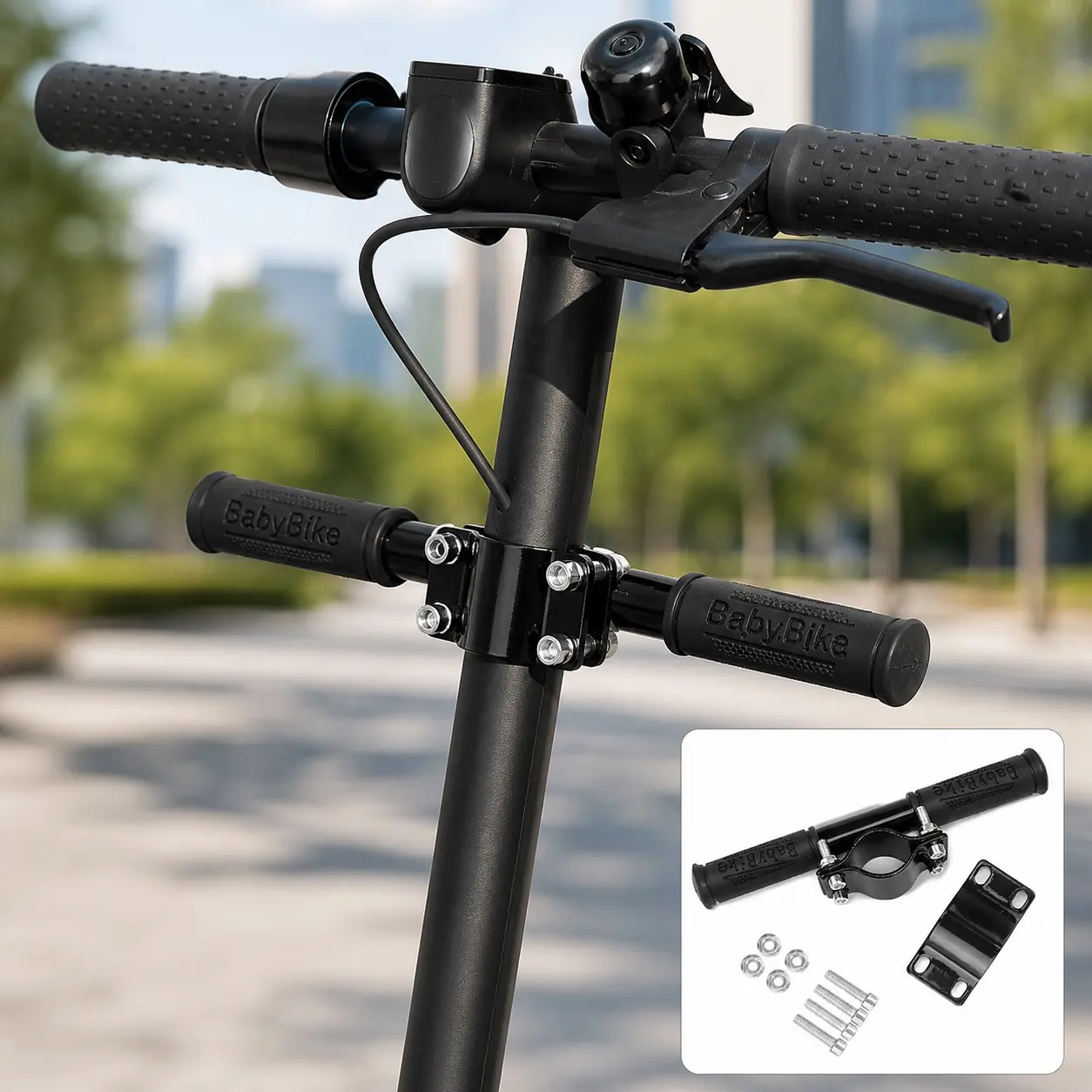 Electric Scooter Auxiliary Handlebar with Dual Textured Rubber Grips and 4-Bolt Stem Clamp for M365, Pro, Pro 2 and 1S