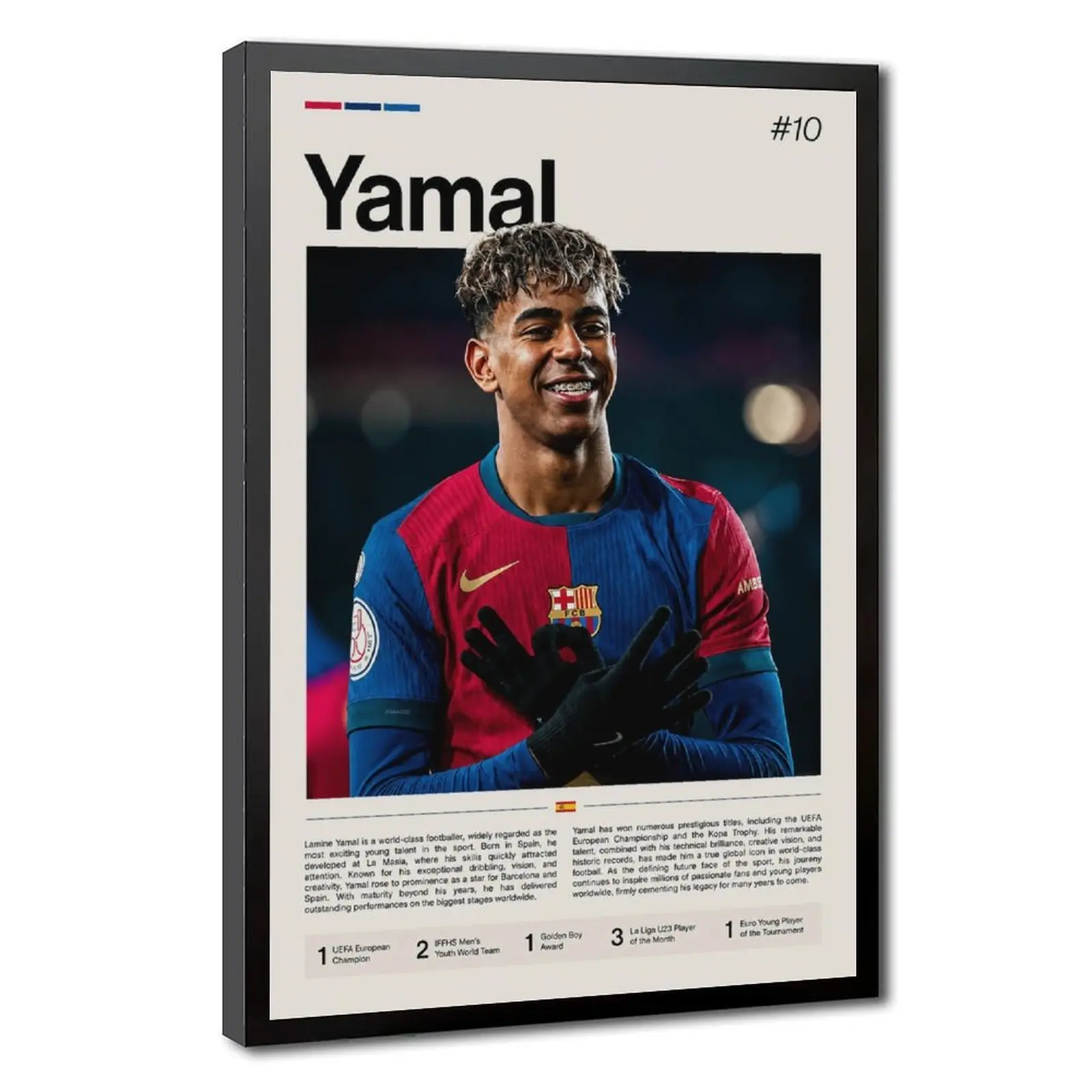 Lamine Yamal Young Barcelona Prodigy Minimal Magazine Wall Poster, Classic Barca Red Blue Striped Kit Portrait Spain Flag, Soccer Wall Picture for Dorm Gym Lounge Studio Wall Decor