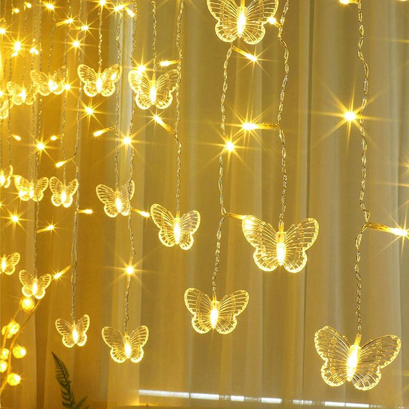 LED String Light, LED Butterfly Curtain Light, 21.3ft/255.9inch 8 Modes USB Charger Window Twinkle String Lights With Remote Control, 96 LEDs Copper Wire Fairy Lights For Room Christmas Wedding Party Decoration graduation leis graduation decorations