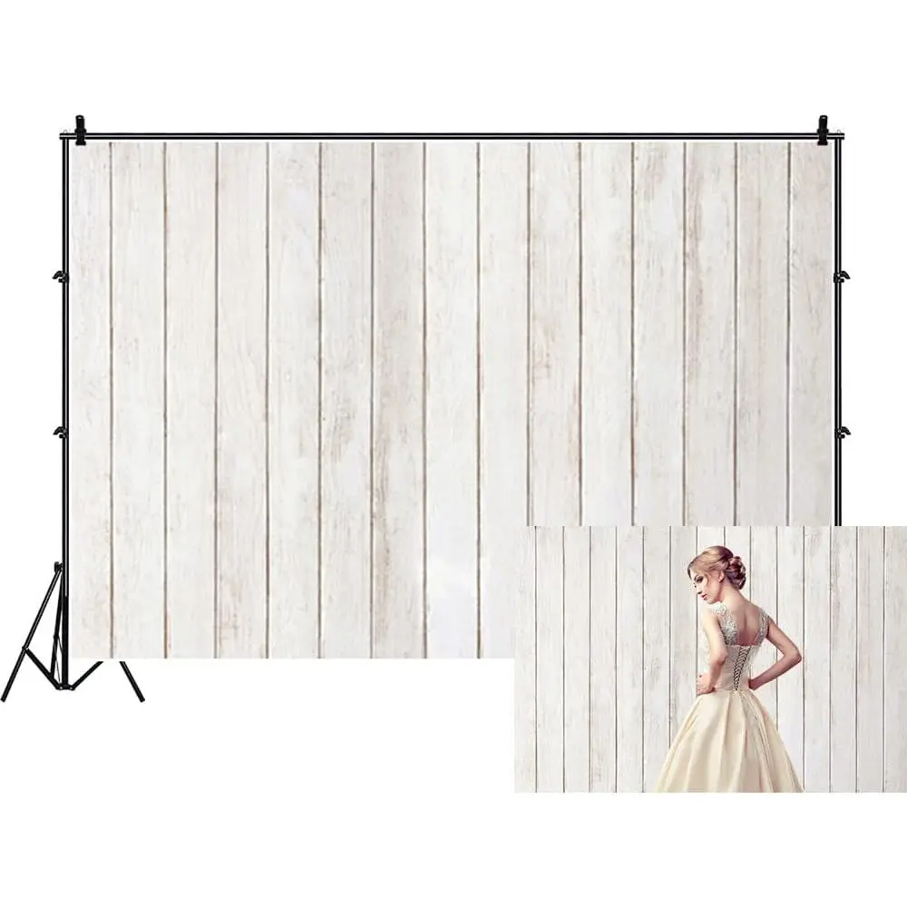1pc Rustic White Wood Backdrop Polyester Vintage White Gray Wooden Floor Wall Plank Baby Shower Birthday Party Photography Background for Wedding Newborn Kids Adult Photo Studio Props