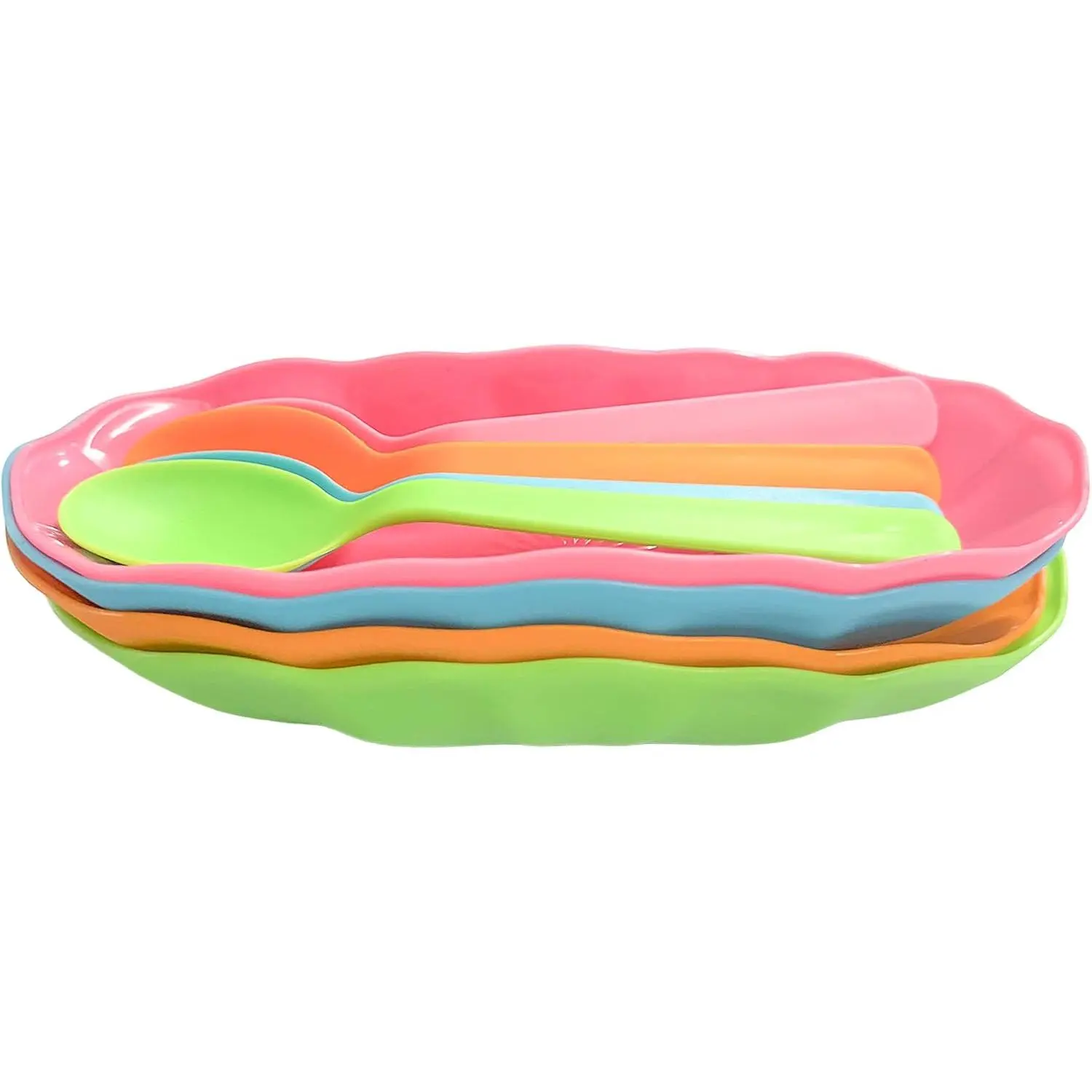 Colorful Banana Split Sundae Dessert Spoon & Dish Set,  Colors (4) |  Party Sundae Bowls with Spoons,  for Ice Cream, Snacks &