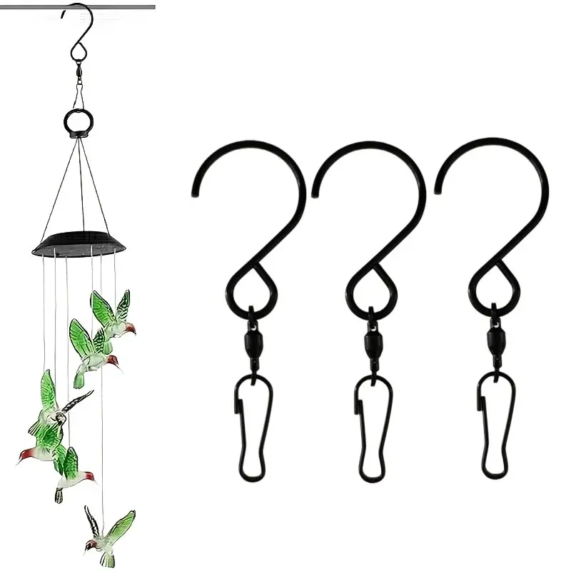 3-Pack Rotating S Hooks, Stainless Steel Swivel Clip Hooks, Wall-Mounted Multi-Purpose Hanging Hooks for Wind Spinners, Wind Chimes & Crystal Decor, Rust-Resistant and Durable, Ideal for Kitchen, Bedroom & Party Decoration (Black/Silver)