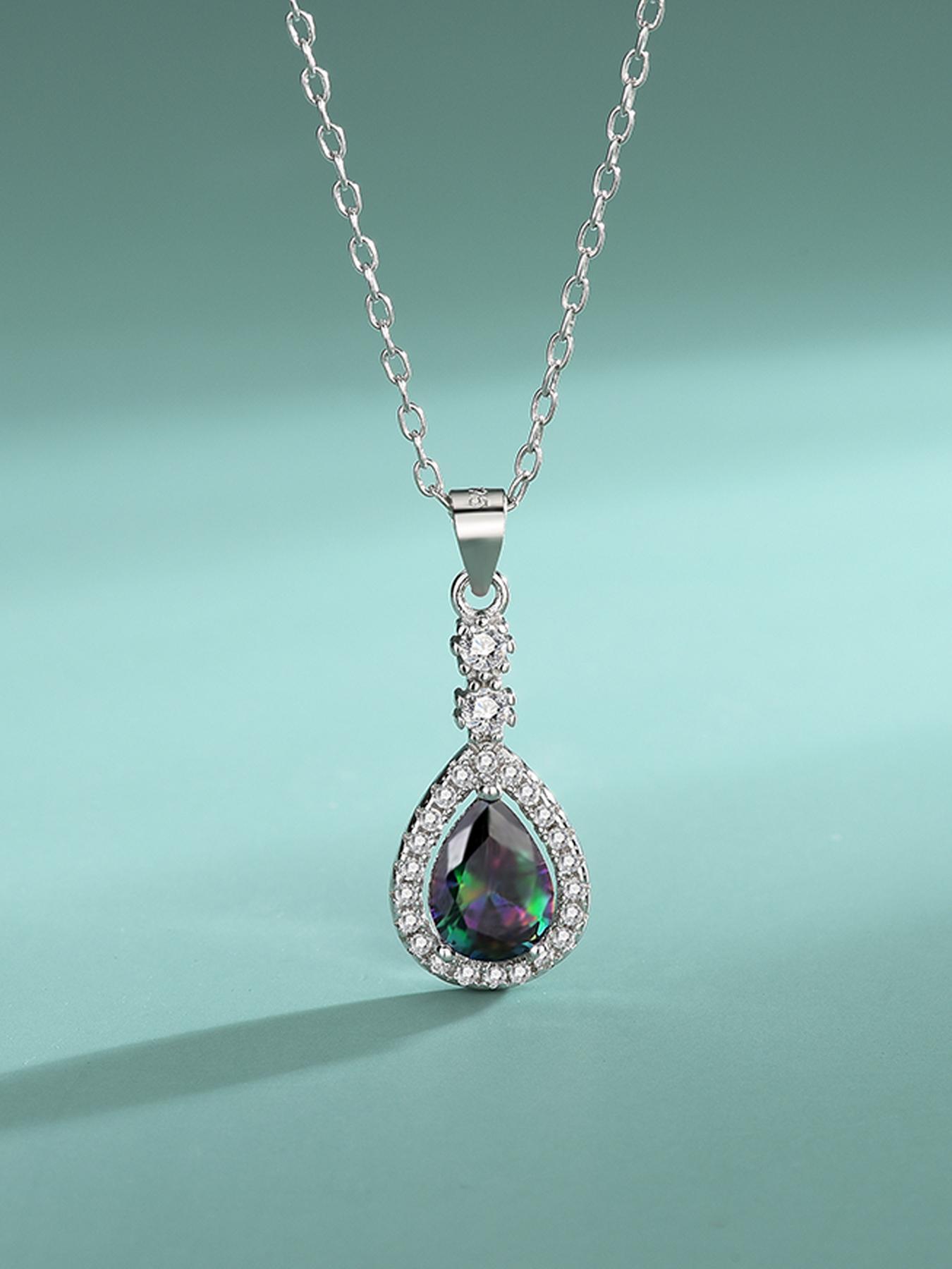 S925 Sterling Silver Elegant Artificial Gemstone Decor Pendant Necklace & Dangle Earrings, Fashion Jewelry Set for Party, Daily Decor, Trendy All-match & Exquisite Jewelry for Birthday Gift