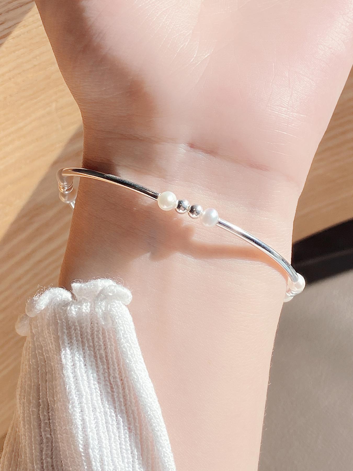 925 Sterling Silver Faux Pearl Decor Bracelet, Fashion Jewelry Accessories for Women & Girls, Simple Jewelry for Party Decor, Trendy Exquisite Jewelry for Gift, Pretty Bracelet