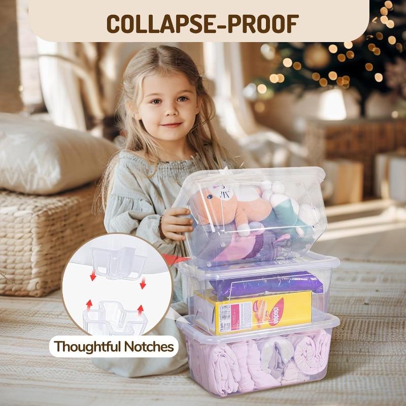 Clear Plastic Storage Bins with LidsStackable Containers for Classroom Toy Storage Organizer 5 Qt 12 Pack Small Tubs Tote Box for Playroom Sorting 12×7.2×5.1 in