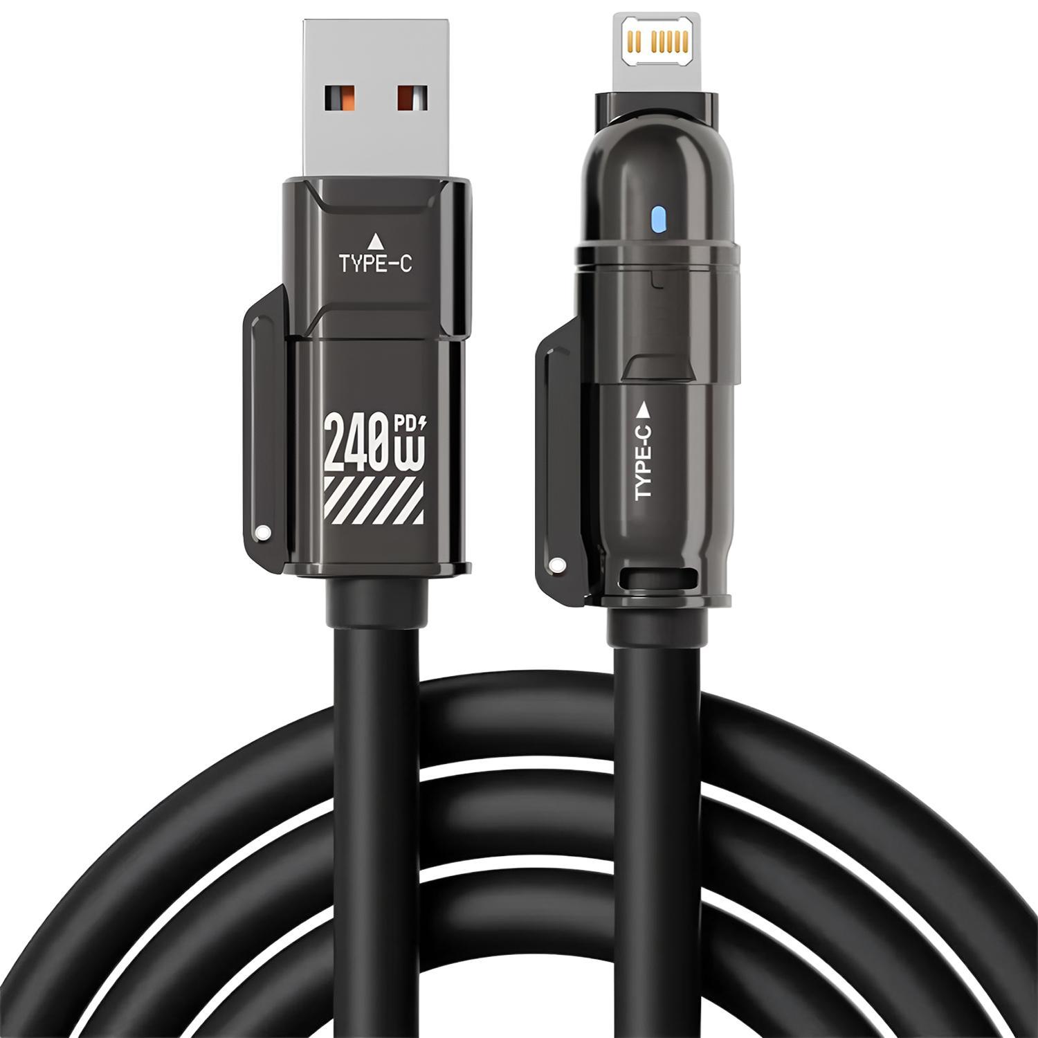 240W 4-in-1 Fast Charging Data Cable, Multifunction Cellphone Charging Cable Compatible with Type-C & iOS Devices, Phone Accessories #GLOBAL PICKS 240W 4-in-1 Fast Charging Data Cable, Multifunction Cellphone Charging Cable Compatible with Type-C & iOS Devices, Phone Accessories #GLOBAL PICKS
