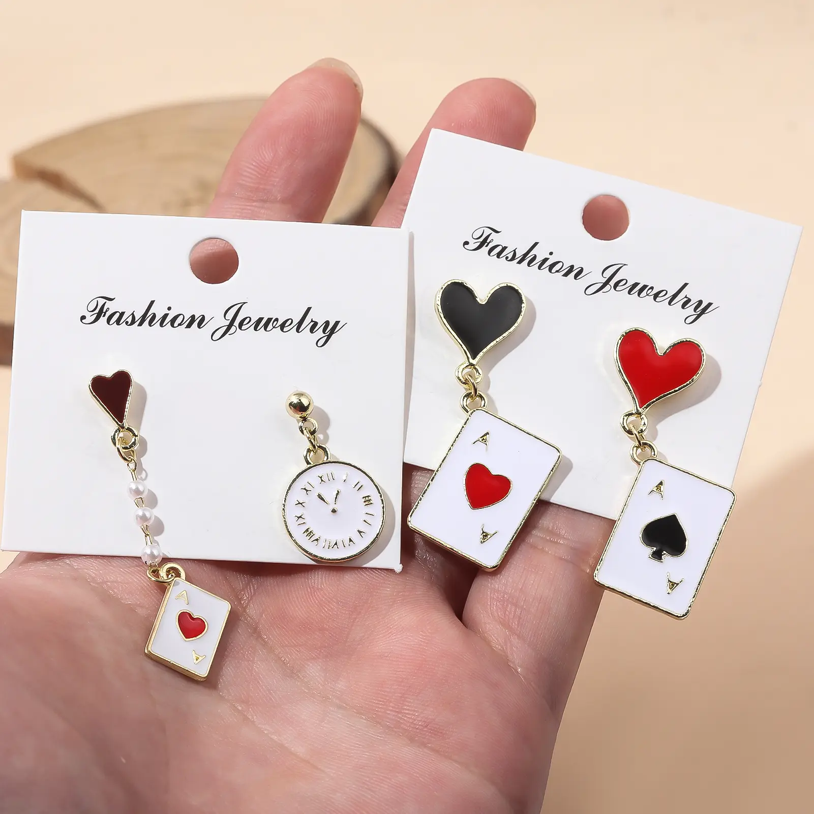 Funny Clock Playing Card Drop Earrings  Hearts and Ace of Spades Playing Card Earrings Women Girls Jewelry