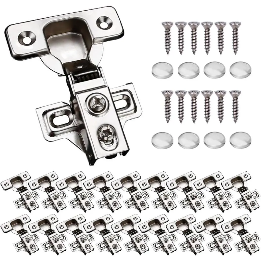 20 Pack Soft Close Cabinet Door Hinges for 1/2 Inch Overlay Cupboard, 105 Degree Opening Angle, Stainless Steel Concealed Kitchen Cabinet Hinges with Mounting Screws, Manual and Door BumpersGift