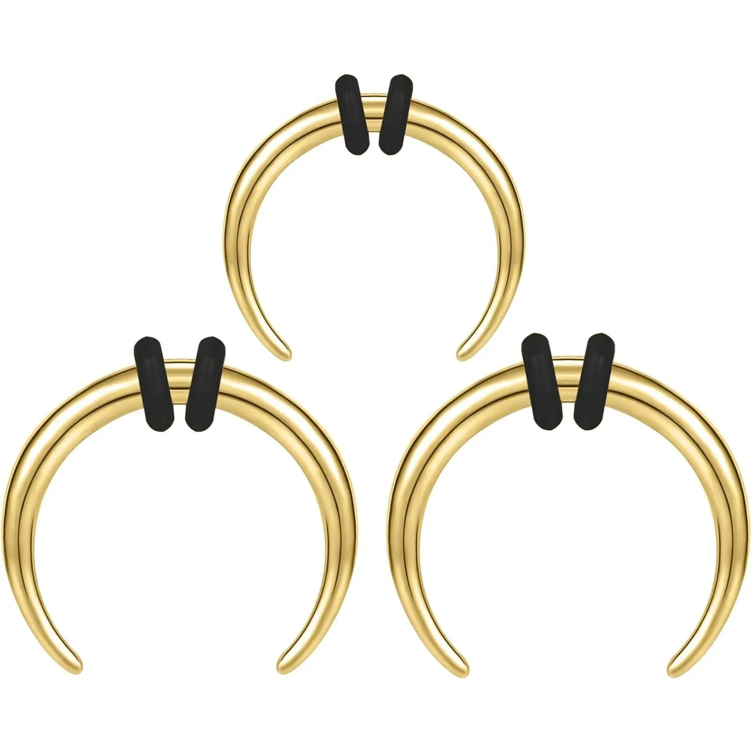 14G 16G C-Shape Septum Pincher Tapers, Buffalo Horn Ear Taper Kit, Horseshoe Black Gold Septum Rings with O-Rings for Stretching(Gift)