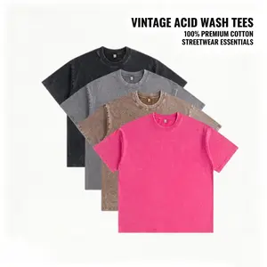 4 Pack Oversized Vintage T-Shirts - 230GSM Heavyweight Cotton Acid Wash Tees for Men & Women
