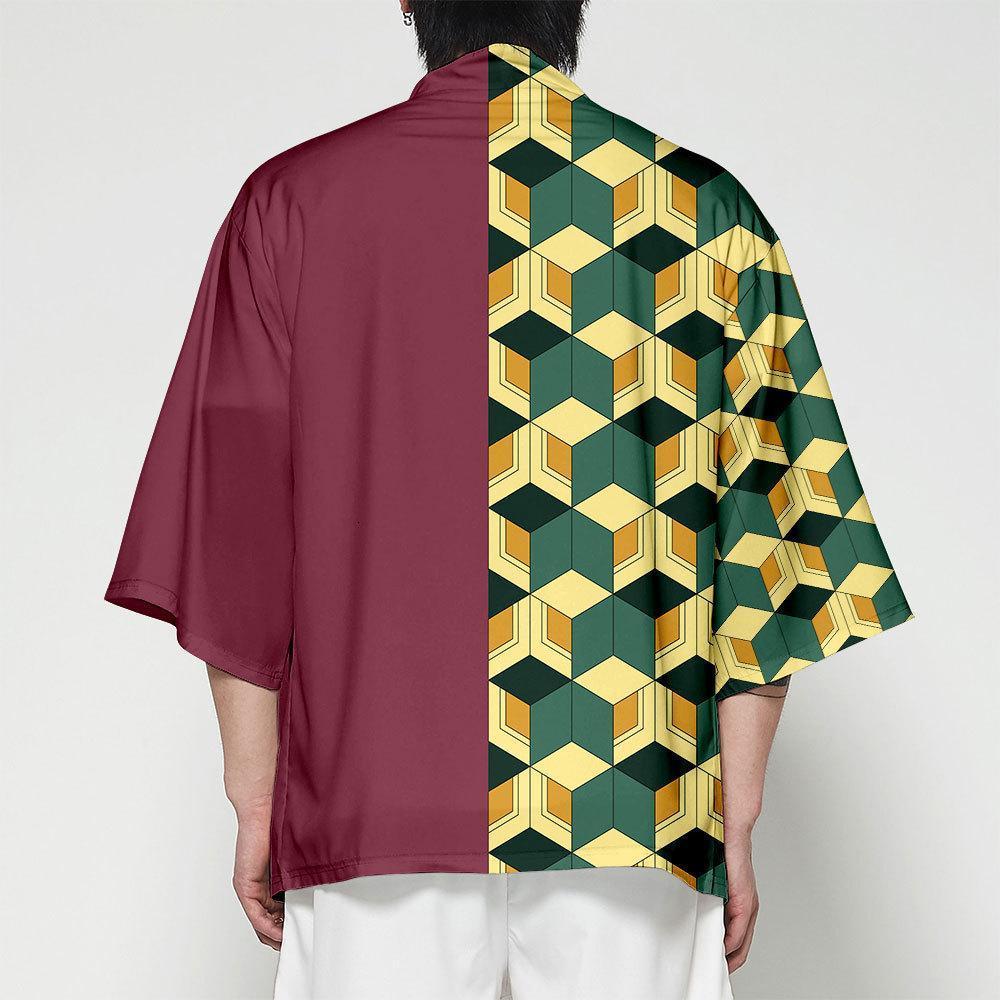 Anime Character Kamade Zezeko Pink Women's Kimono Cardigan Summer Kamado Tanjirou Green Black Checkered Men Japanese Haori Coat