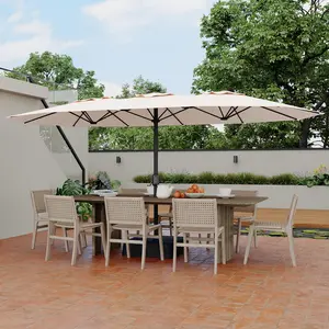 Garvee Triple Head Patio  with Base Included - Extra  Outdoor Market  with Crank Handle, Heavy Duty  Sunshade with Base Weights for Yard & Deck 6-sided