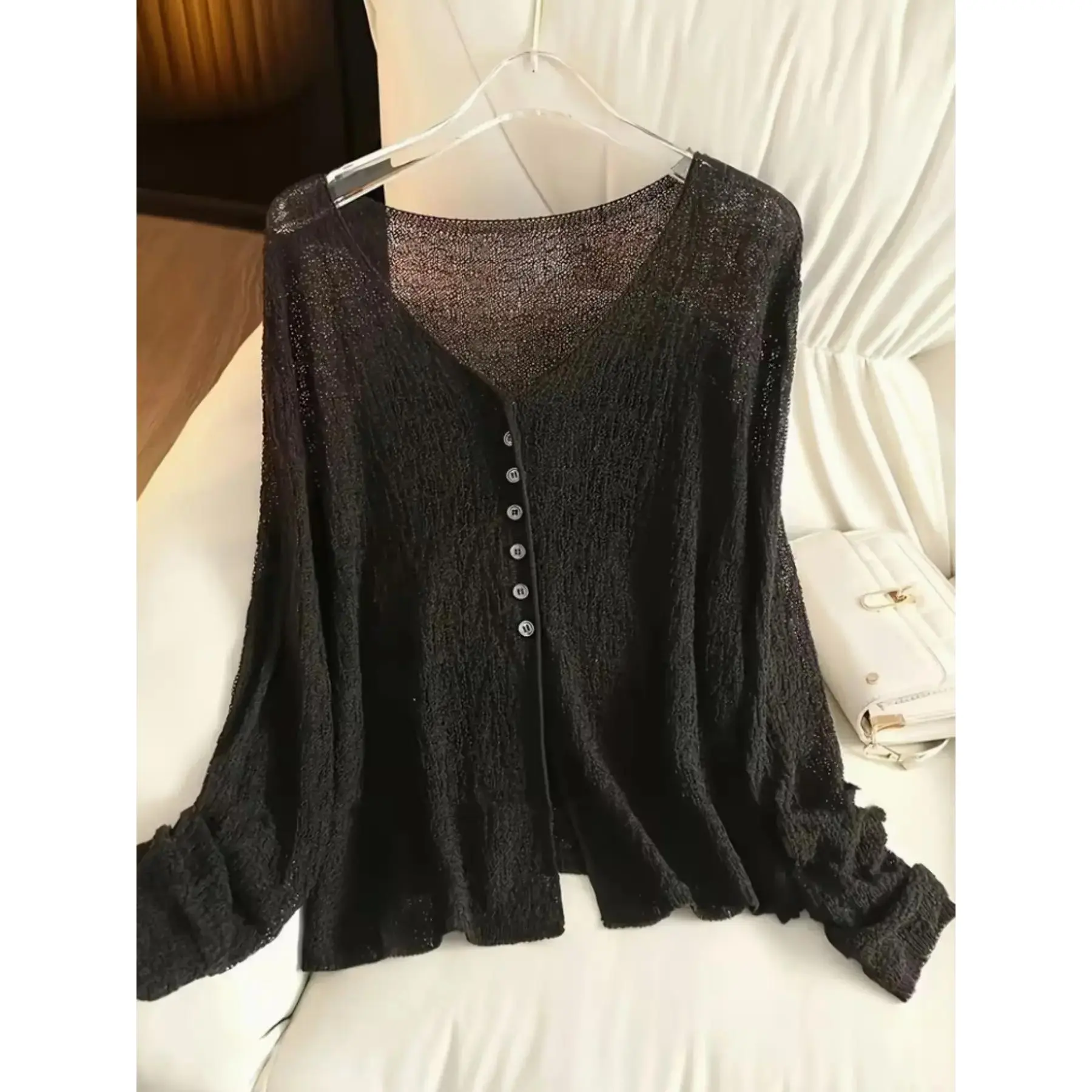Loose Long Sleeve Sun Protection Cardigan, Lightweight Breathable Summer Casual Outerwear, Trendy Relaxed Lazy Style for Layered Daily Outfits