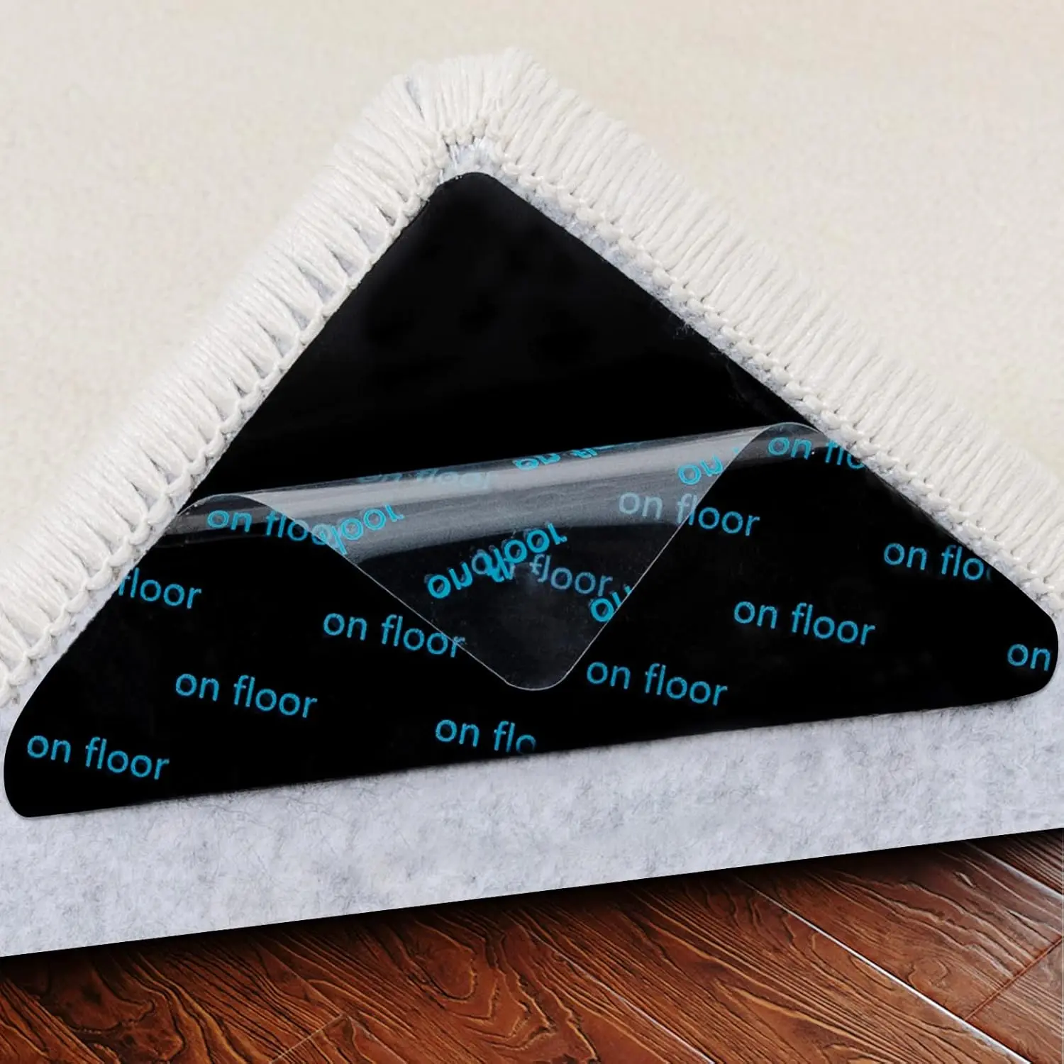12 Pcs Double-Sided Rug Tape - Non-Slip Gripper with Floor Protection for Hardwood Floors, Reusable Washable Sticker to Secure Flat Rug Corners Slipping Tiles Rug Pad